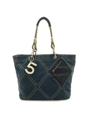 Chanel CC Logo Rope Tote Shoulder Bag Canvas Leather Navy Black